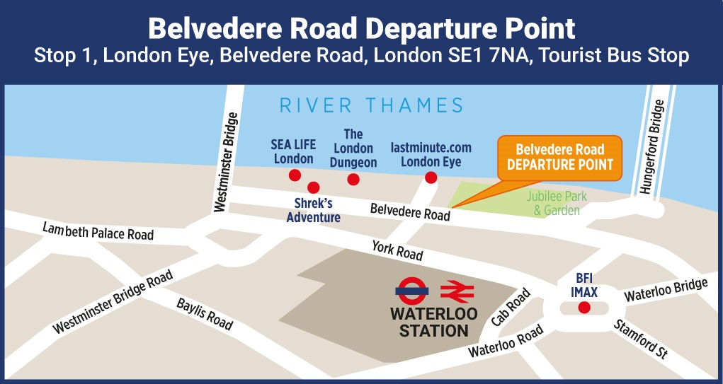 mapa  Belvedere Road, parada Hop-On Hop-Off, Londres SE1 7NA